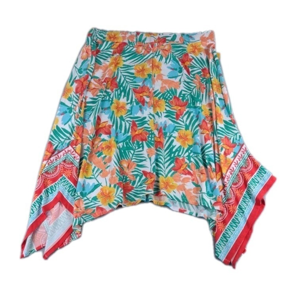 Ruby Rd Plus Sz 2XL Crepe Knit Tropical Geo Print Elastic Waist Asymmetrical Hem